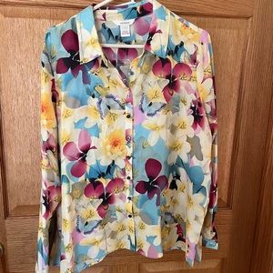 Sundance Yellow and Pink Long Sleeve Notched Collar Blouse